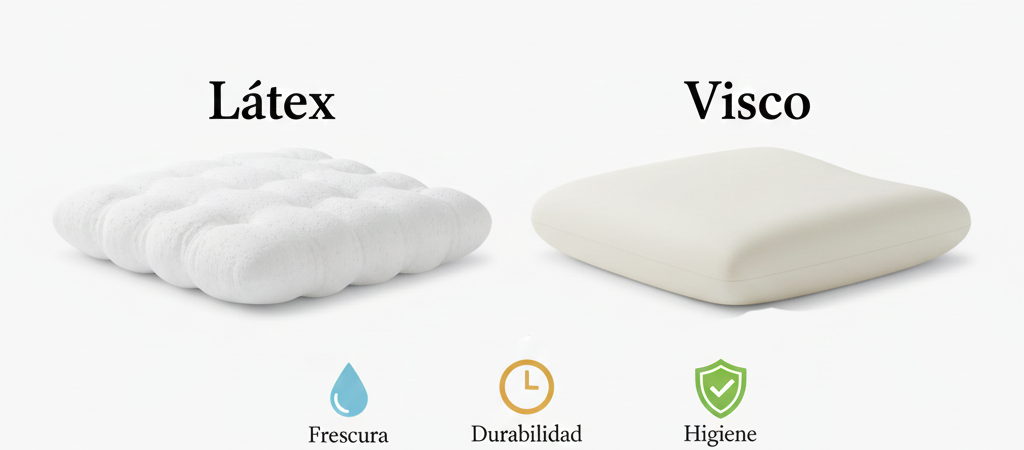Almohada de látex vs viscoelástica: qué elegir según frescura, durabilidad e higiene